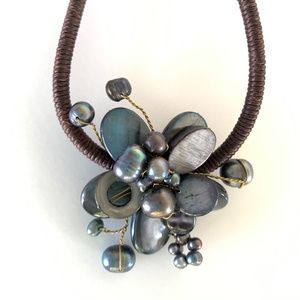 Real Freshwater Pearls & Stones Flower Choker